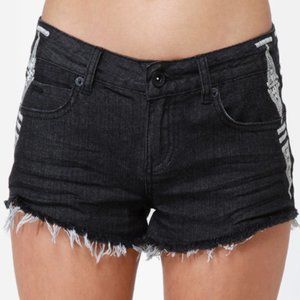 Billabong Lowah Embroidered Black Jean Shorts 9